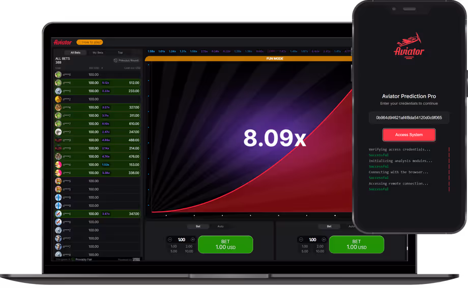 App dashboard showing Aviator Predictor predictions